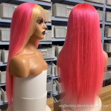Factory wholesale cheap pink wig human hair, colored pink human hair lace wig, 13x4 lace frontal human pink hair wig